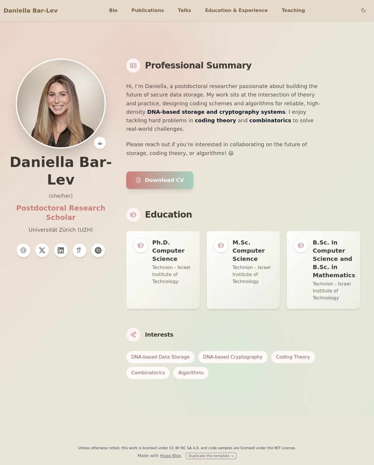 Daniella Bar-Lev — built with HugoBlox